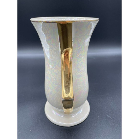 Vintage Iridescent Pearlescent Gold Lusterware Vase Hand Decorated 22KT 7” - Picture 5 of 11